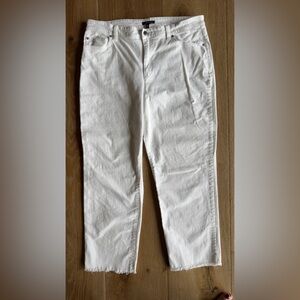 Eileen Fisher White Ankle Jeans with Raw Hem- size L